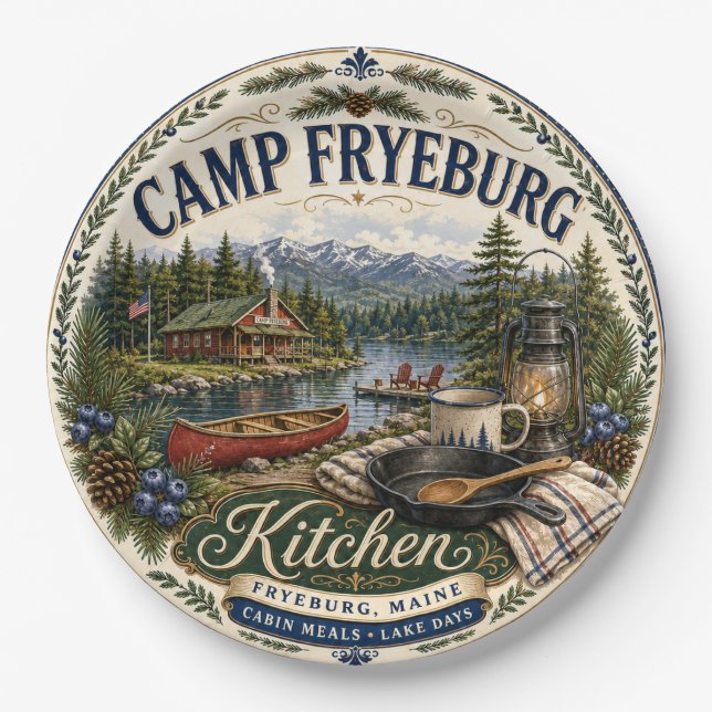 Camp Fryeburg Maine Rustikale Melaminplatte Pappteller (Vorderseite)