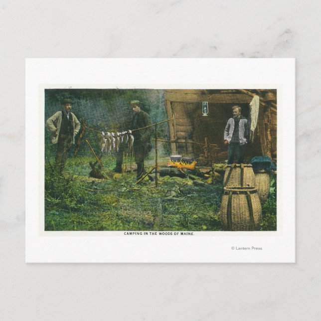 Camp Ground Scene von Men Camping in Maine Postkarte (Vorderseite)