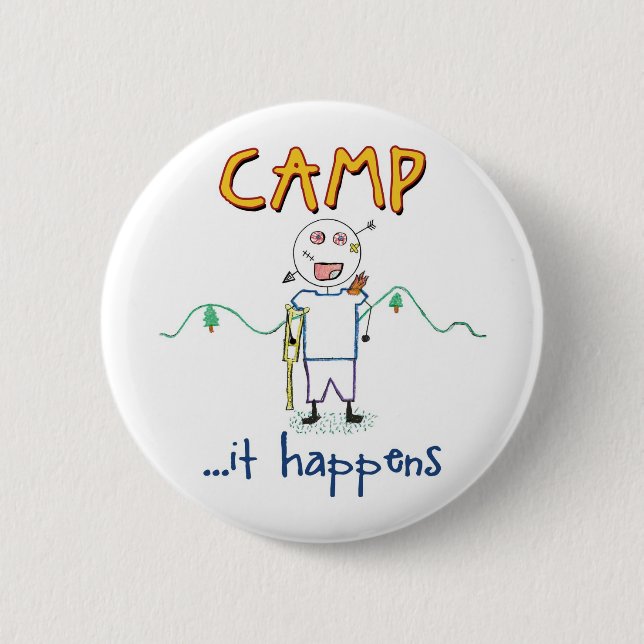 Camp Happens - Funny Kids Summer Camp Zeichnend Button (Vorderseite)