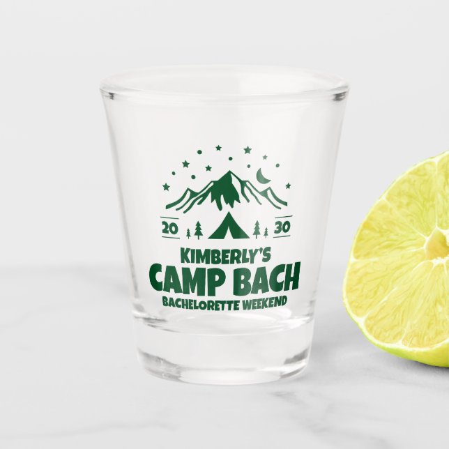 Camp Junggeselinnen-Abschied Außenbereich Schnapsglas (Vorderseite)