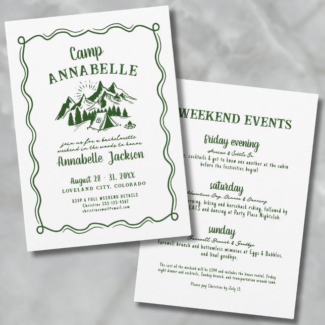 Camp Junggeselinnen-Abschied Girls Wochenende Einladung (Camp Bachelorette Party Girls Weekend Invitation)