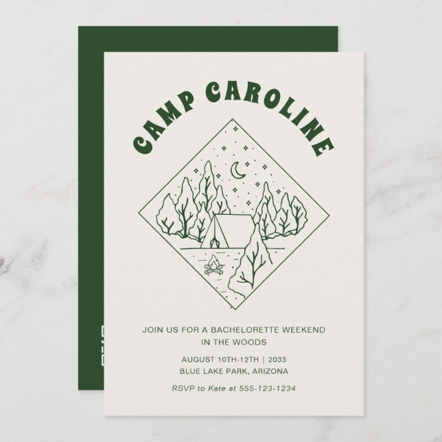 Camp-Junggeselinnen-Abschied - QR-Code Einladung (Vorne/Hinten)