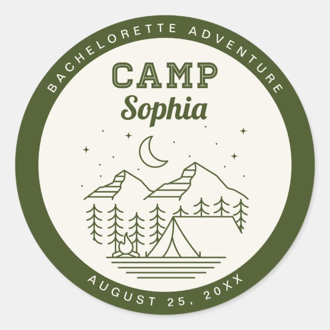 Camp Junggeselinnen-Abschied Runde Gunst Sticker (Vorderseite)