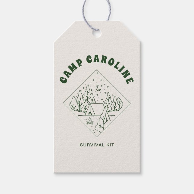Camp-Junggeselinnen-Abschied-Überlebenskit Geschenkanhänger (Vorderseite)