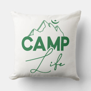 Camp Life Green Typografy Fun T - Shirt Kissen
