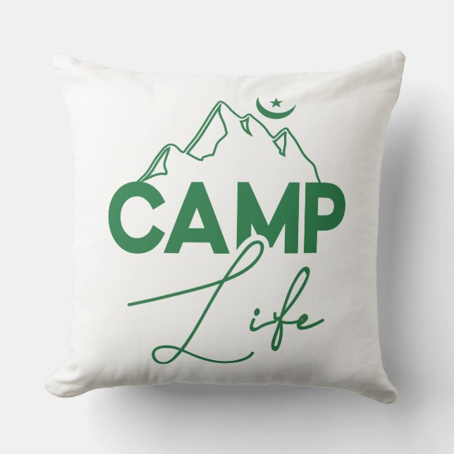 Camp Life Green Typografy Fun T - Shirt Kissen (Vorderseite)