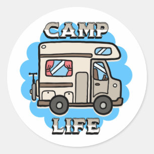 Camp Life   Retro Camper Runder Aufkleber