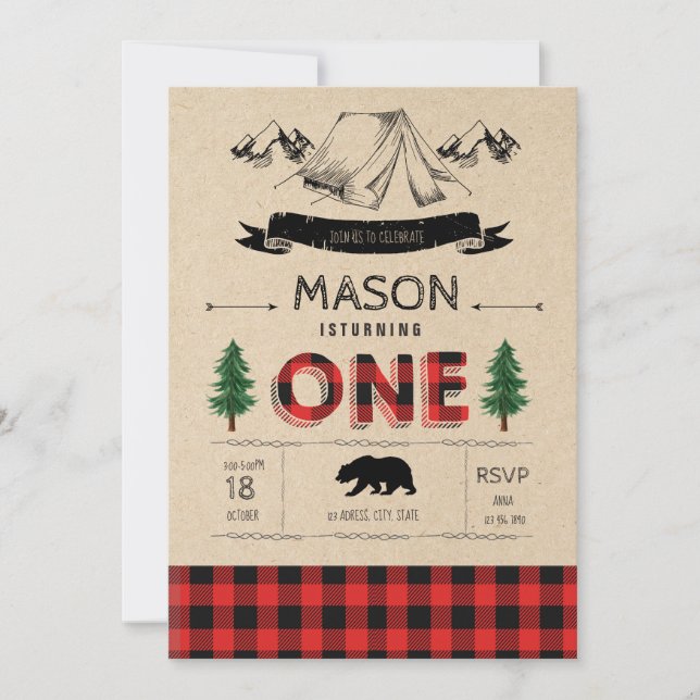 Camp-Lumberjack-Party Einladung (Vorderseite)