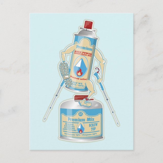 Camp-Ofen Gas Kanister lustige Wanderung Postkarte (Vorderseite)