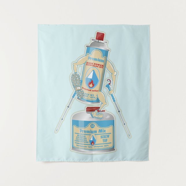 Camp-Ofen Gas Kanister lustige Wanderung Wandteppich (Vorderseite)