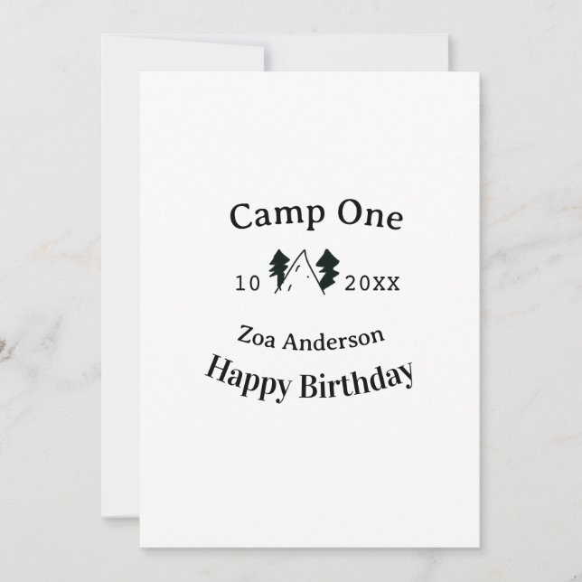 Camp one happy birthday name date campingadventure einladung (Vorderseite)