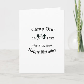 Camp one happy birthday name date campingadventure karte