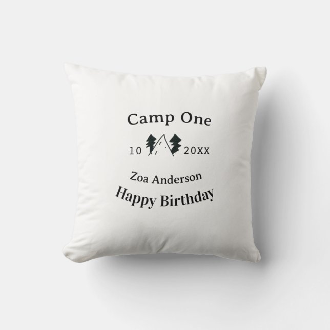 Camp one happy birthday name date campingadventure kissen (Vorderseite)