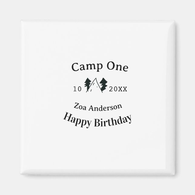Camp one happy birthday name date campingadventure magnet (Vorne)