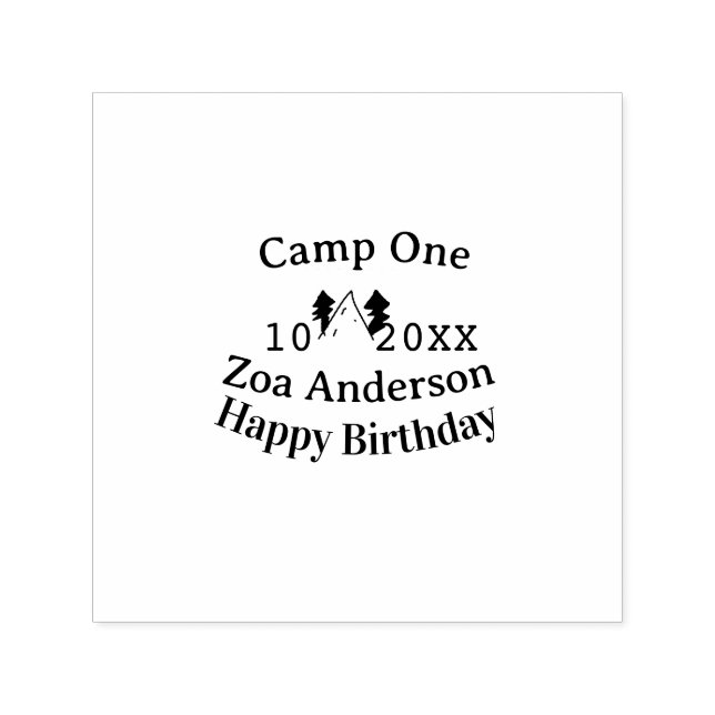Camp one happy birthday name date campingadventure permastempel (Design)