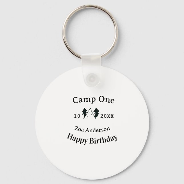 Camp one happy birthday name date campingadventure schlüsselanhänger (Vorderseite)