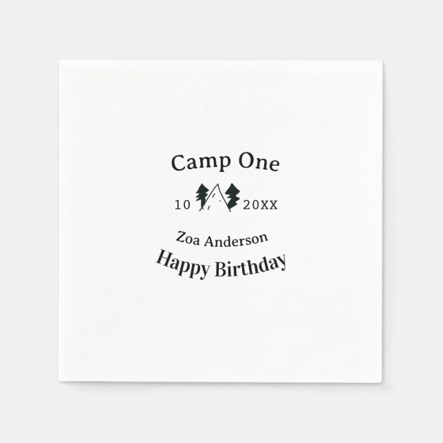 Camp one happy birthday name date campingadventure serviette (Vorderseite)