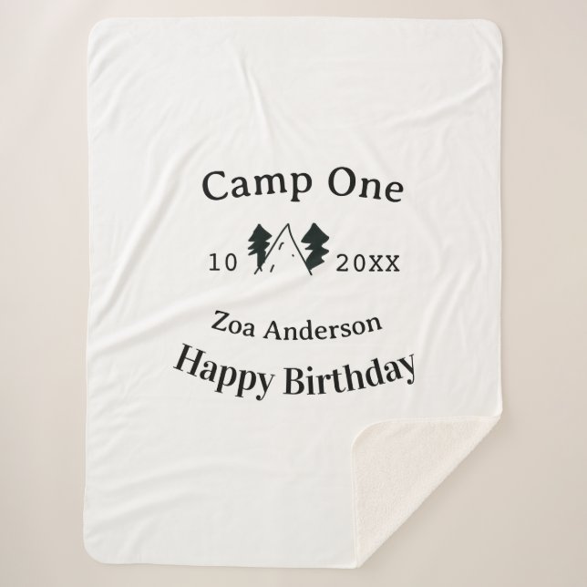 Camp one happy birthday name date campingadventure sherpadecke (Vorderseite)
