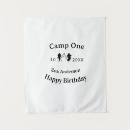 Camp one happy birthday name date campingadventure wandteppich