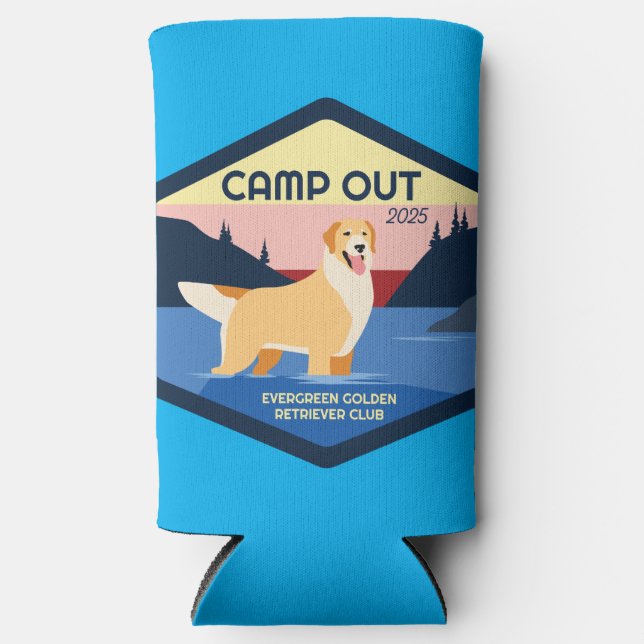 Camp Out 2025 Golden Retriever Drink Coozie Selters Dosenkühler (Vorderseite)