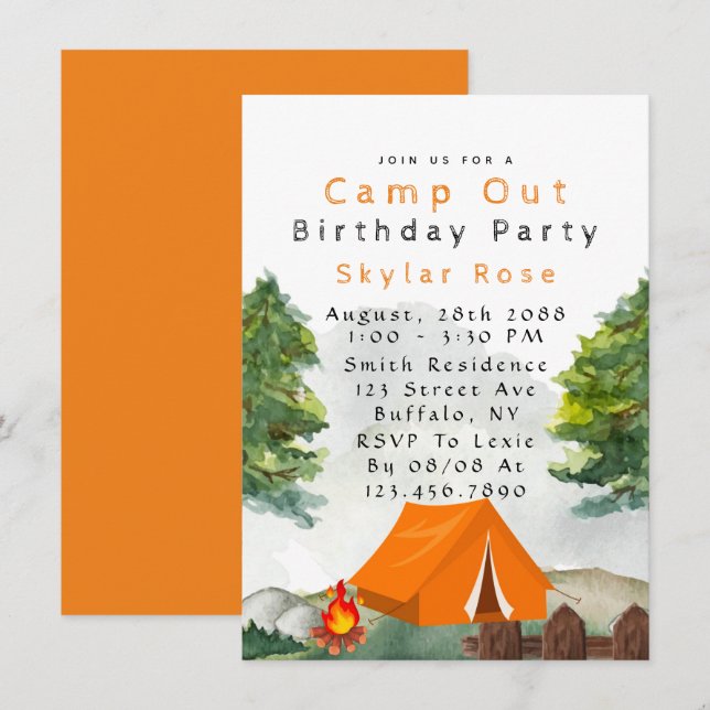 Camp Out Boy Geburtstagsparty Einladung (Vorne/Hinten)