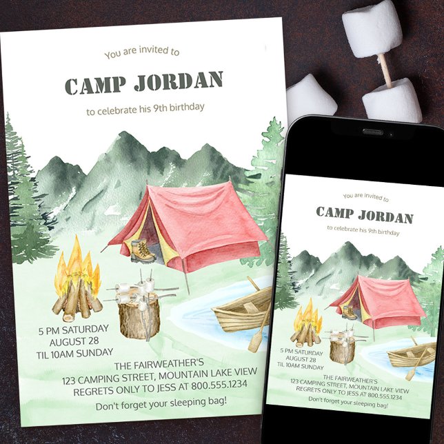 Camp Out Geburtstagskinder Camping Adventure Einladung (Von Creator hochgeladen)