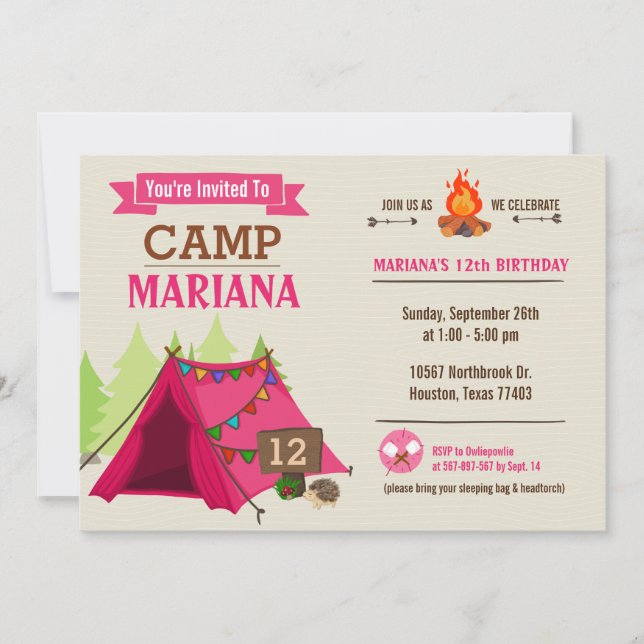 Camp Out Glamping Geburtstagsparty Einladung (Vorderseite)