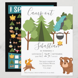 Camp Out Party mit Game auf der Rückseite Einladung