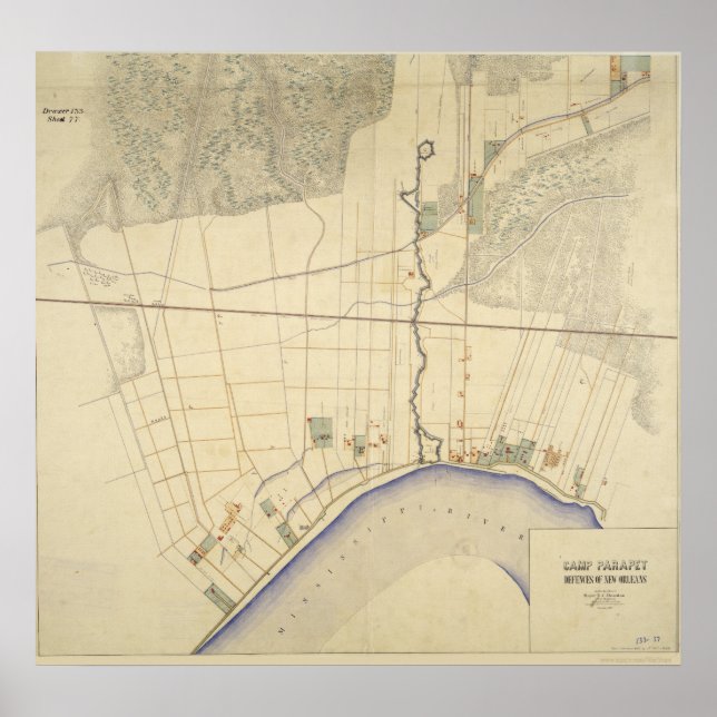 Camp Parapet Louisiana Karte 1863-64 Poster (Vorne)