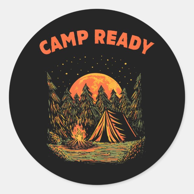Camp Ready Summer Camping Tropical Camper Trip Runder Aufkleber (Vorderseite)