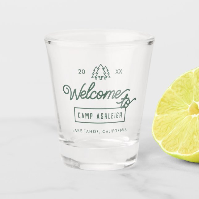 Camp Theme Junggeselinnen-Abschied Schnapsglas (Vorderseite)