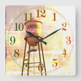 Campbell CA Historischer Wasserturm Wall Clock Quadratische Wanduhr