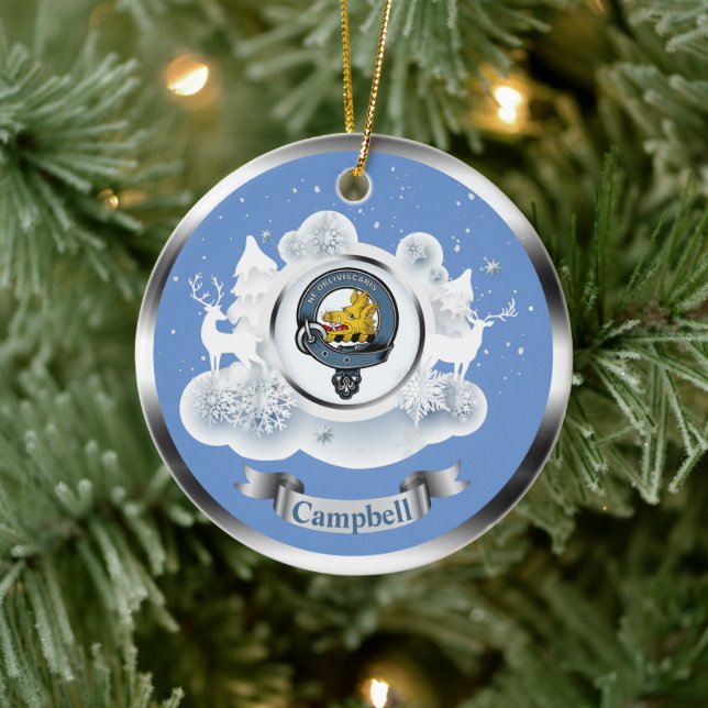 Campbell Clan Abzeichen im Winter Szene Weihnachts Keramik Ornament (Baum)
