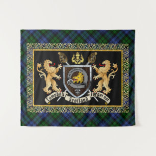 Campbell Clan Abzeichen & Motto mit Löwen Wandteppich
