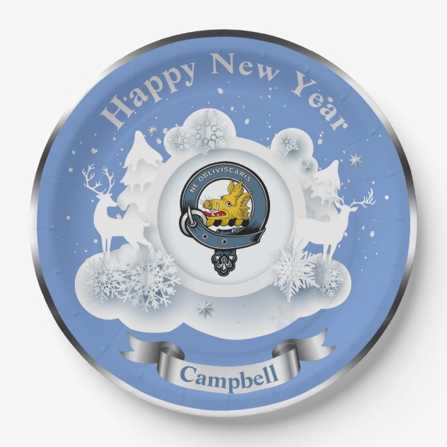 Campbell Clan Abzeichen Personalisiert Winter Pappteller (Vorderseite)