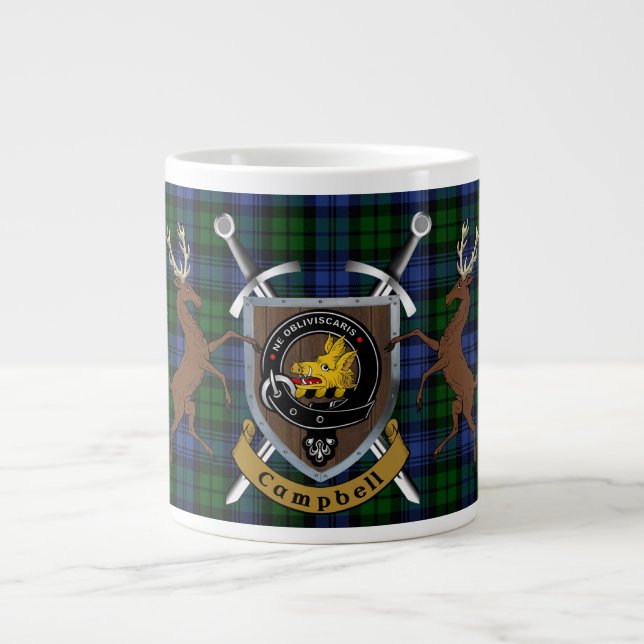 Campbell Clan Abzeichen & Tartan Highland Jumbo-Tasse (Vorderseite)