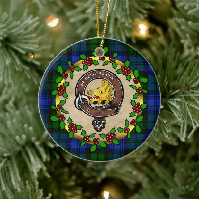 Campbell Clan Abzeichen & Tartan Personalisierte W Keramik Ornament (Baum)