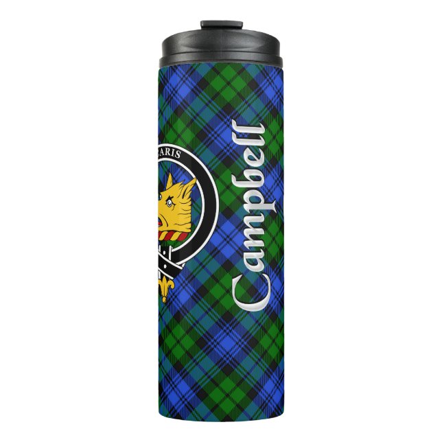 Campbell Clan Abzeichen & Tartan Thermosbecher (Vorderseite)