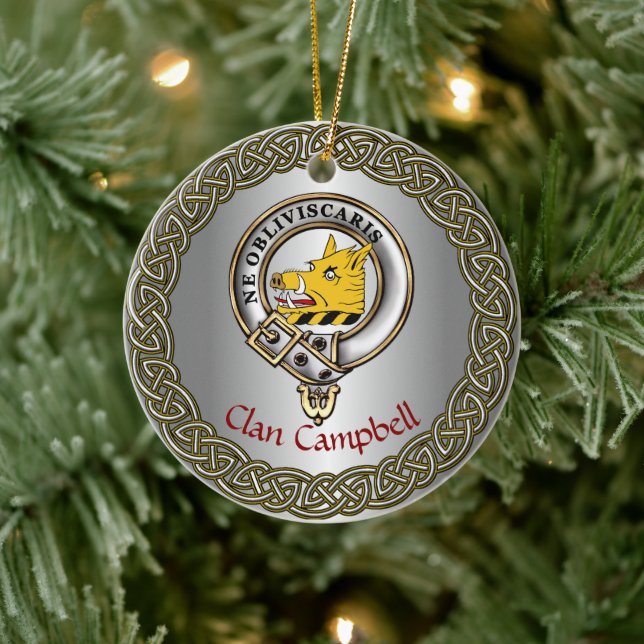 Campbell Clan Badge & Tartan Thistle Personalized Keramik Ornament (Baum)