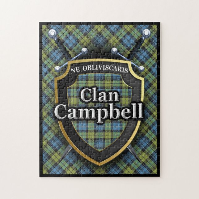 Campbell Family Scottish Tartan Swords and Shield Puzzle (Vertikal)