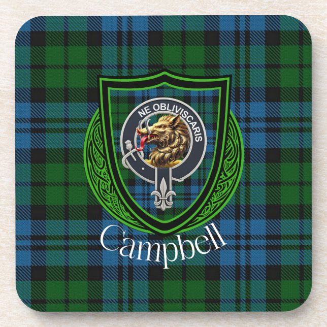 Campbell Scottish Clan Tartan & Crest Getränkeuntersetzer (Vorderseite)