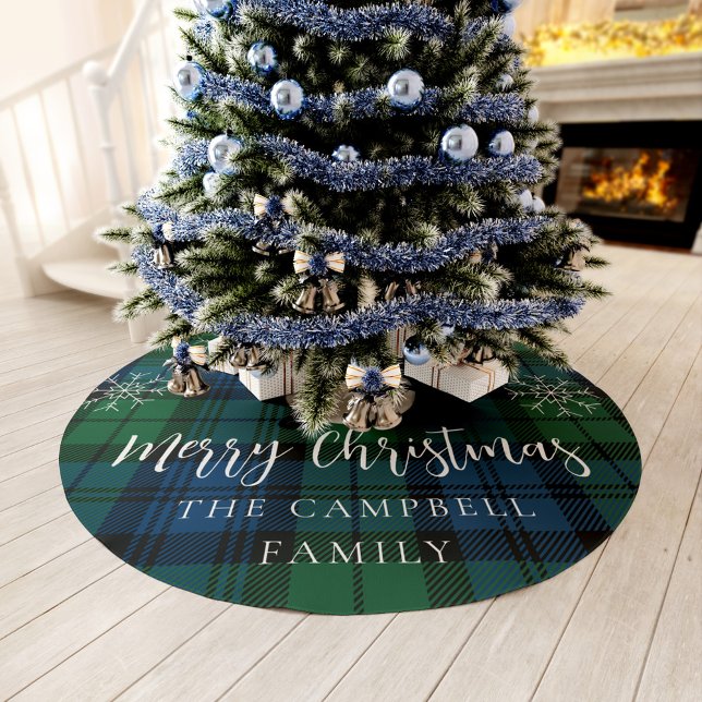 Campbell Tartan Green Blue Snowflakes Rustikal Kar Polyester Weihnachtsbaumdecke (Christmas Plaid Rustic Campbell Tartan Tree Skirt)
