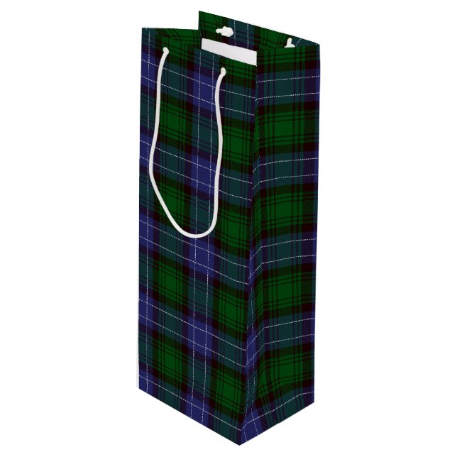Campbell Tartan Green Kariert Geschenktüte Für Weinflaschen (Vorderseite Schrägansicht)