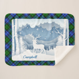 Campbell Tartan mit Hirsch in Winterlandschaft Sherpadecke