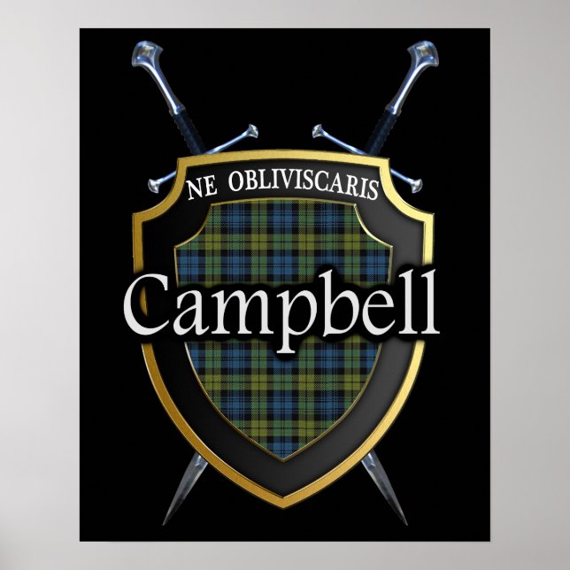 Campbell Tartan Scottish Shield & Schwerter Poster (Vorne)