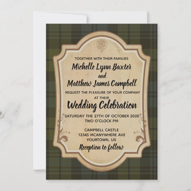 Campbell Tartan Wedding Einladung (Vorderseite)