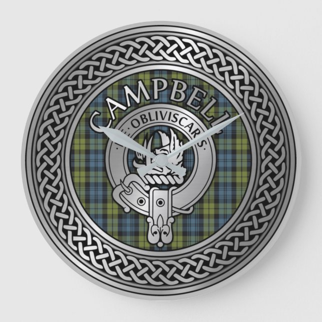 Campbell Wappen & Tartan Knot Large Clock Große Wanduhr (Vorderseite)