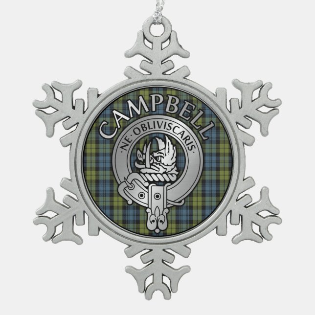 Campbell Wappen & Tartan Schneeflocken Zinn-Ornament (Vorderseite)