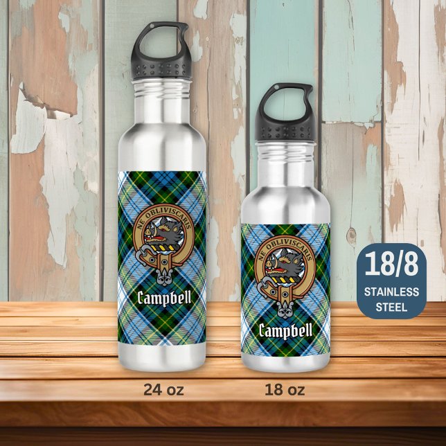 Campbell Wappen über Dress Tartan Edelstahlflasche (Von Creator hochgeladen)