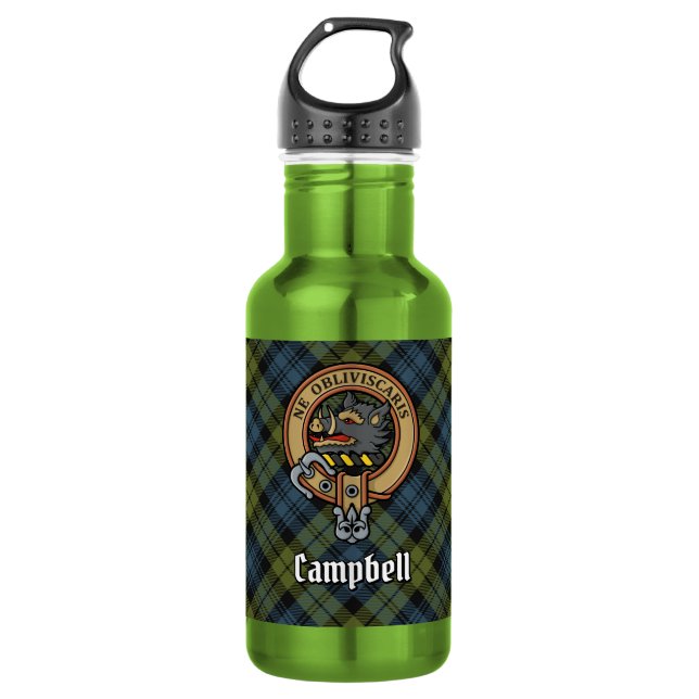 Campbell Wappen über Tartan Edelstahlflasche (Vorderseite)